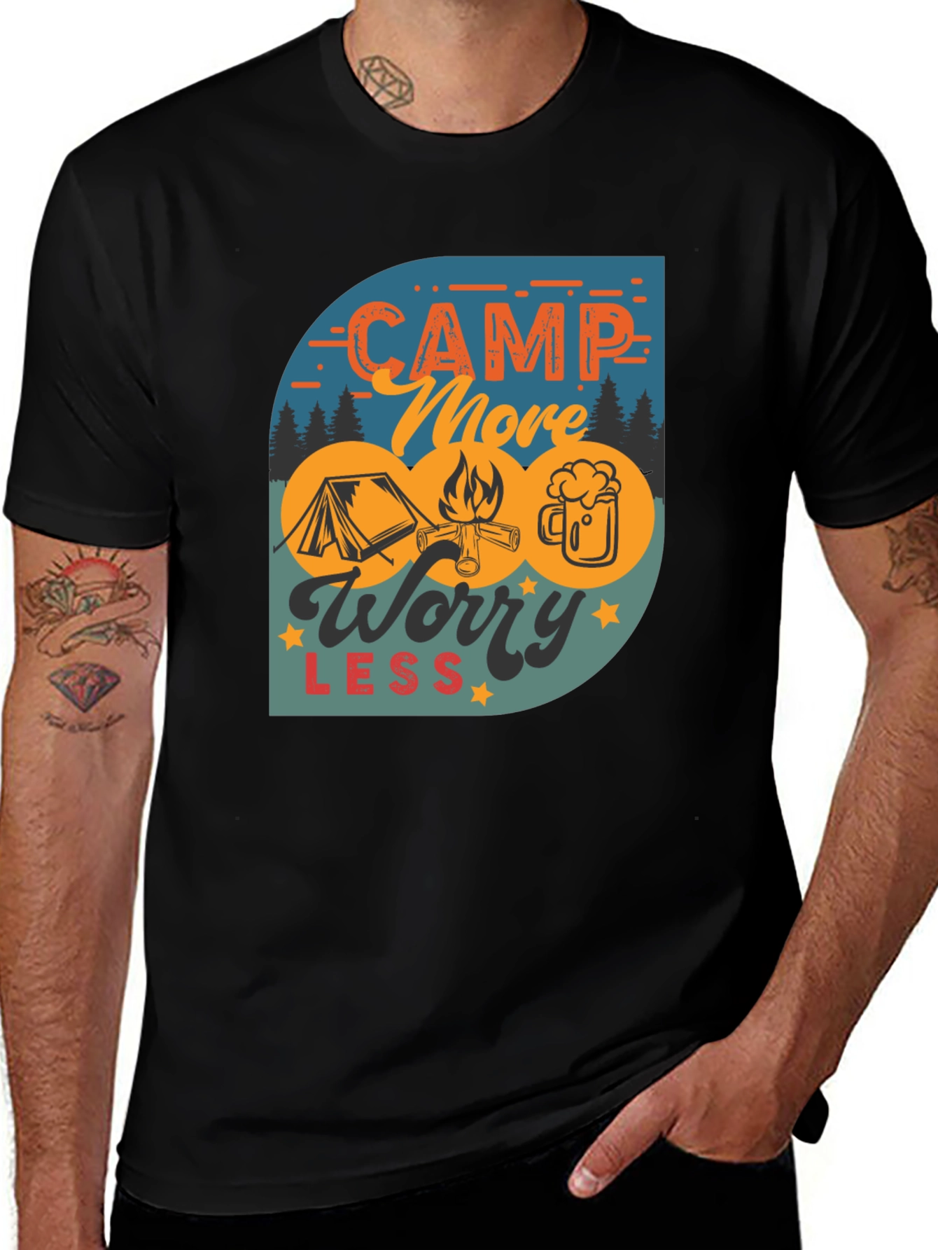 Camp More Worry Less Black Graphic Tee