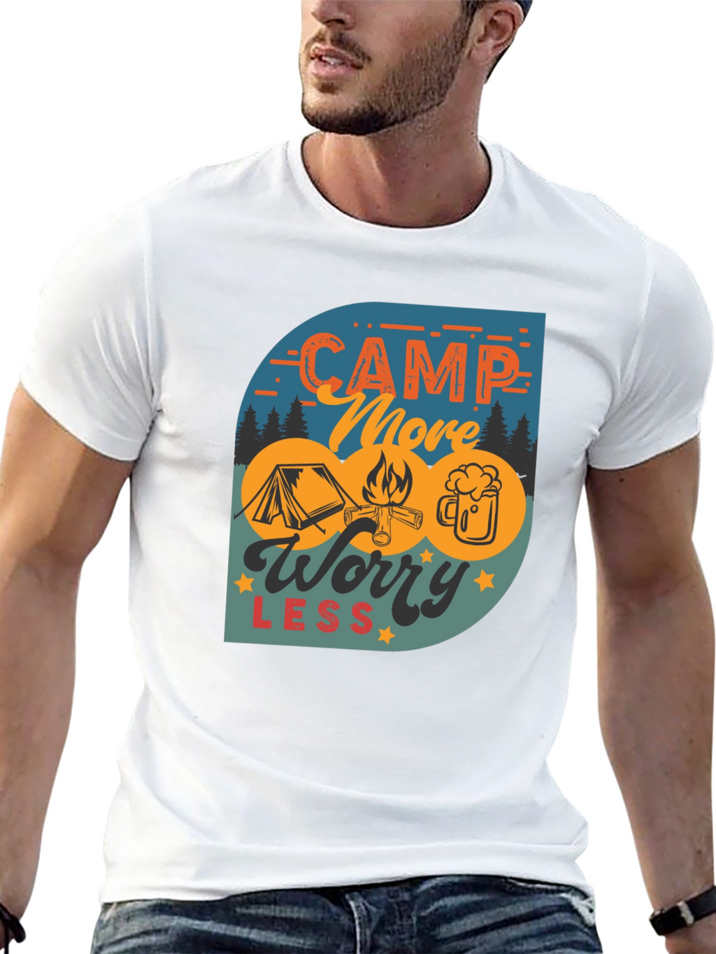 Camp More Worry Less Black Graphic Tee