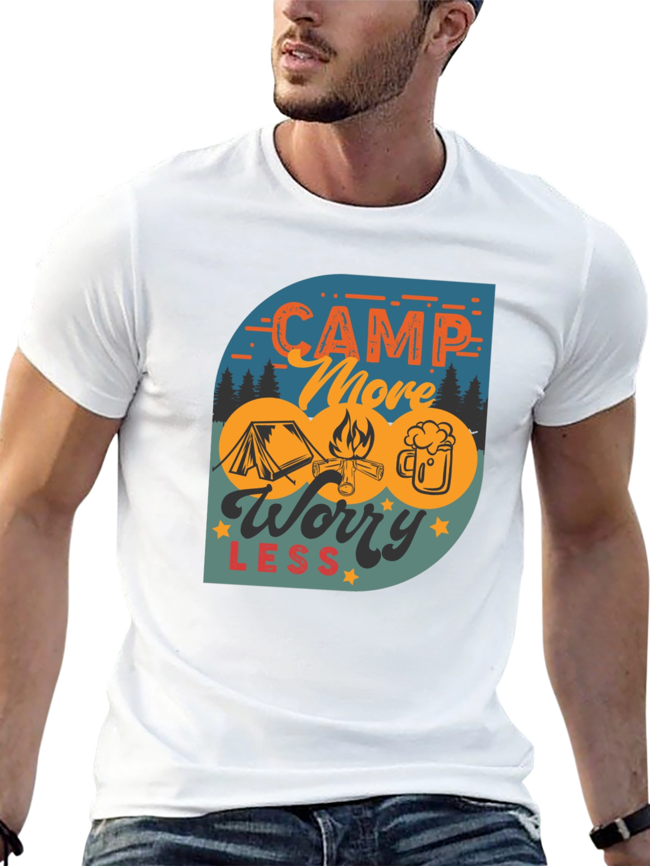 Camp More Worry Less Black Graphic Tee