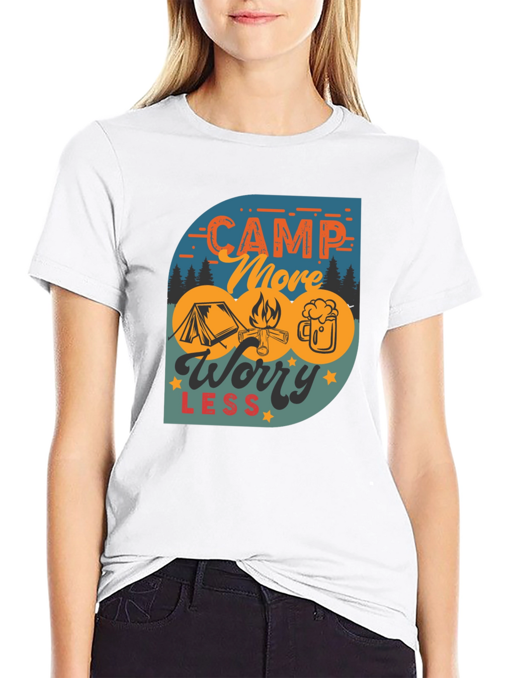 Camp More Worry Less Black Graphic Tee
