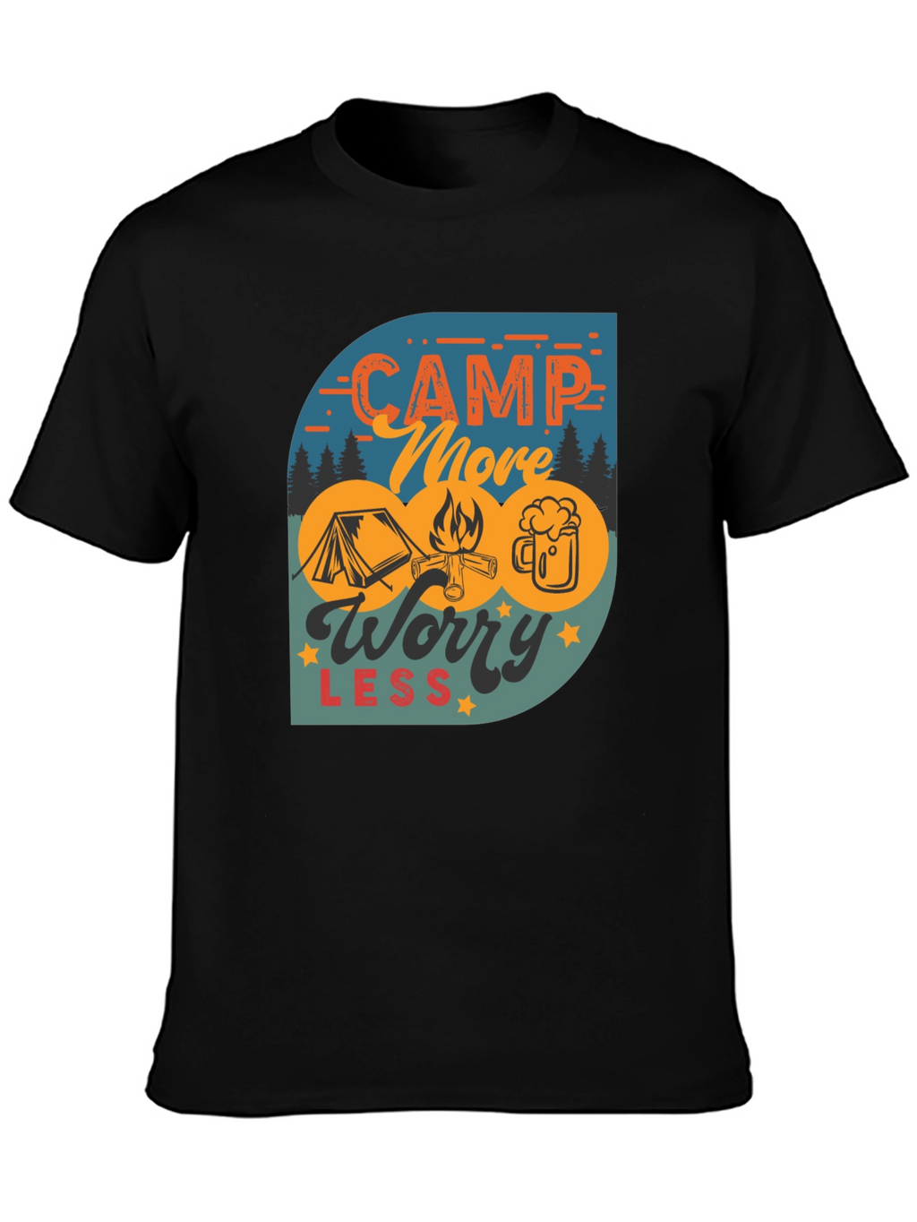 Camp More Worry Less Black Graphic Tee