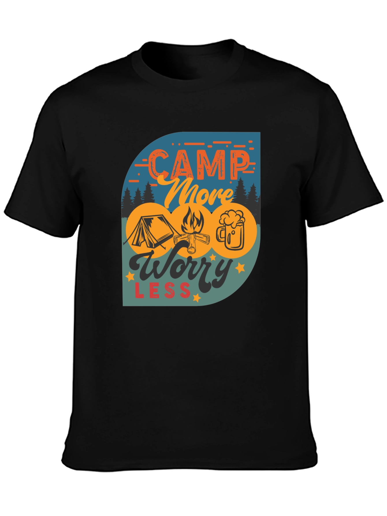 Camp More Worry Less Black Graphic Tee