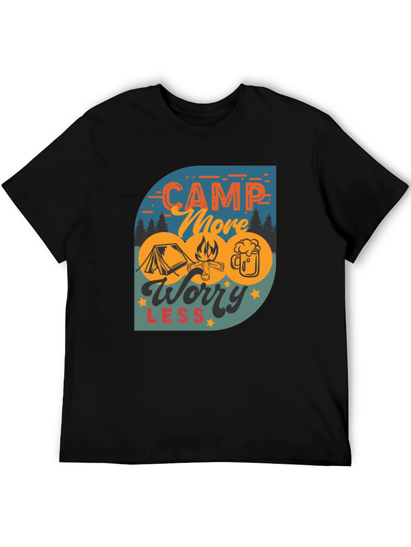 Camp More Worry Less Black Graphic Tee
