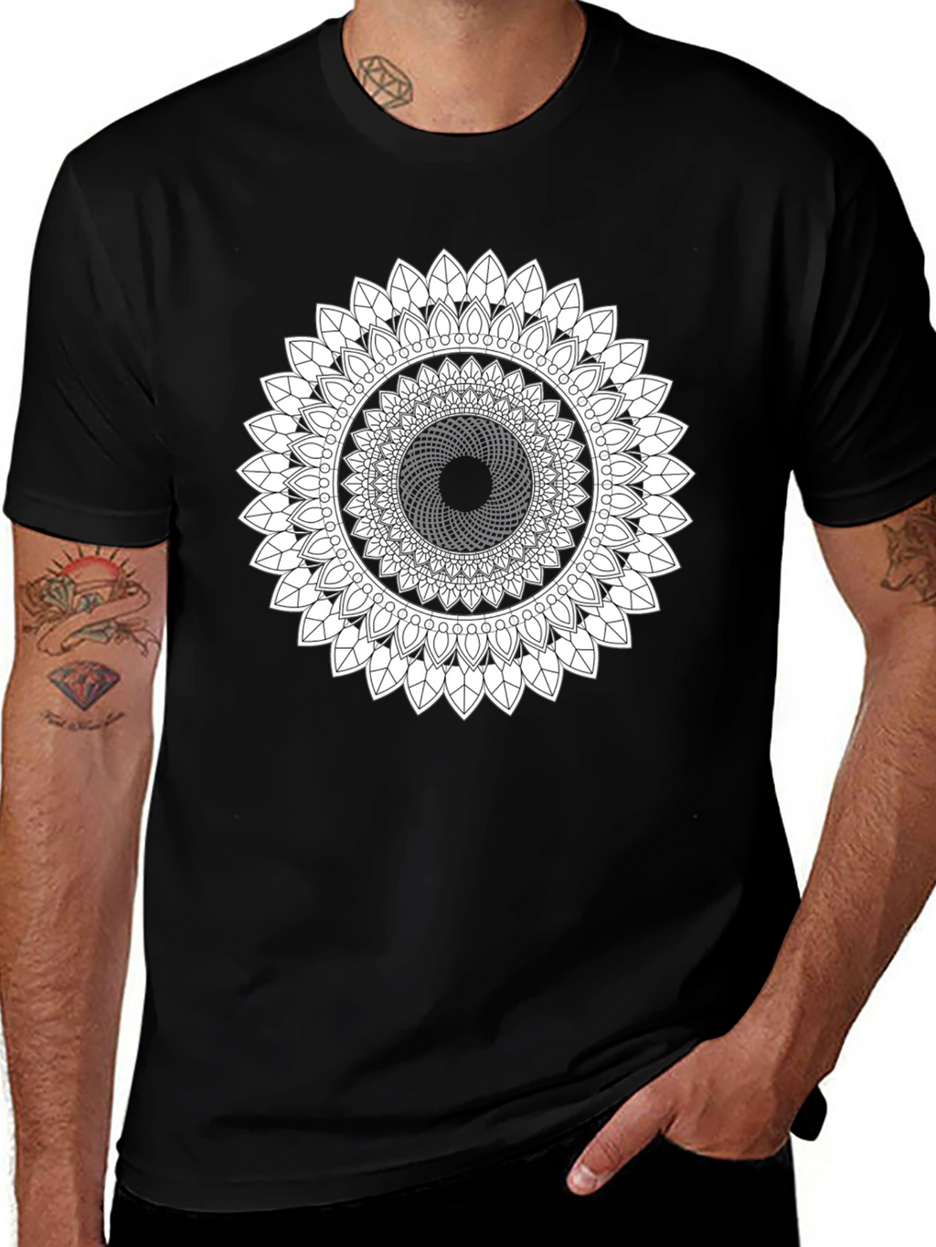 Black Tee with Mandala Design