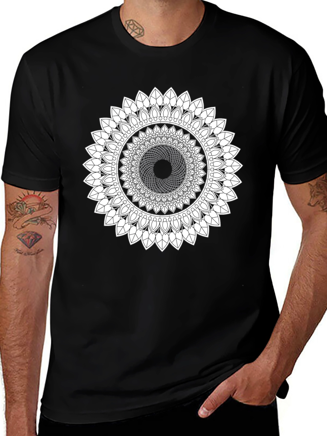 Black Tee with Mandala Design