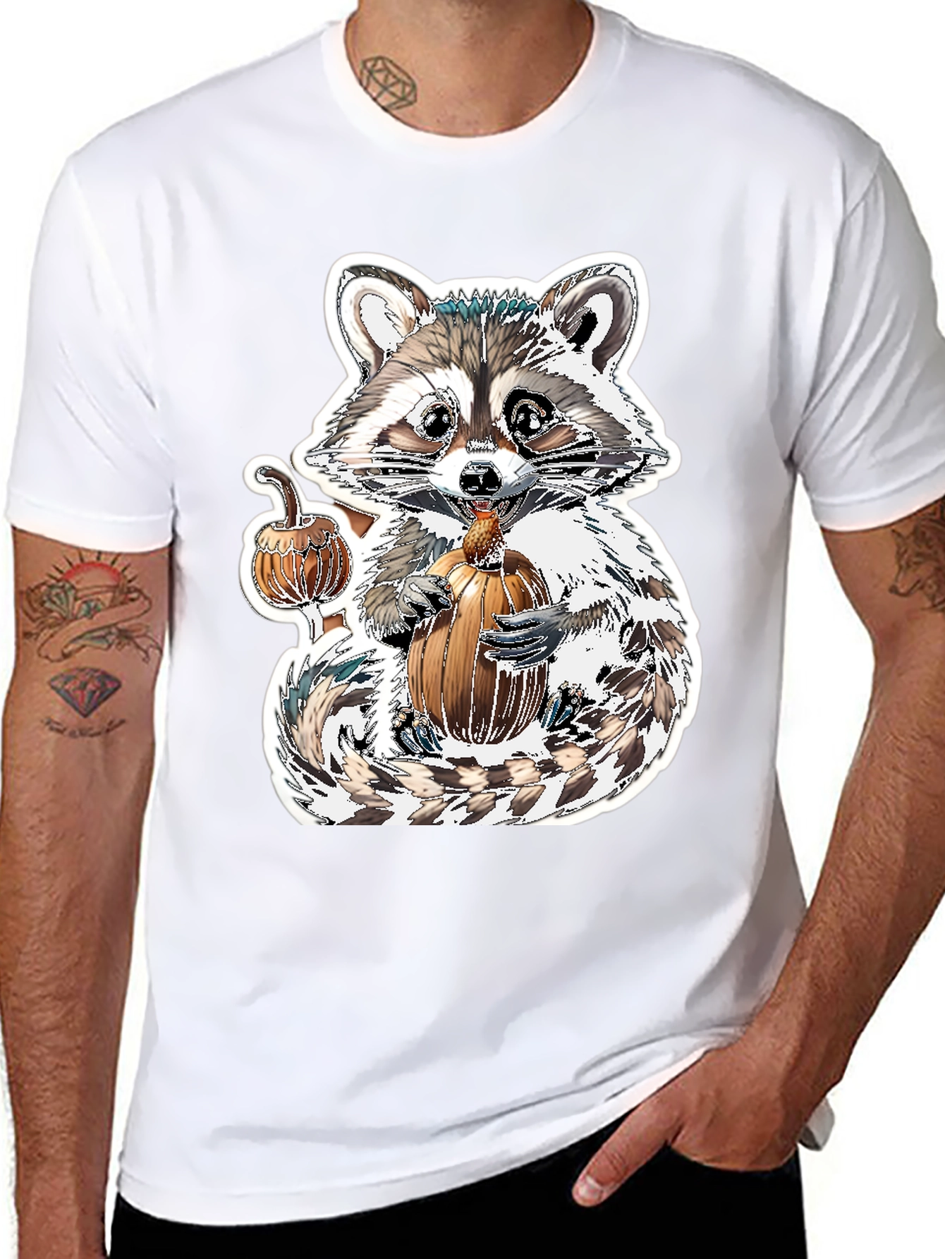 Cute Raccoon Pumpkin Graphic Tee - Fall Apparel