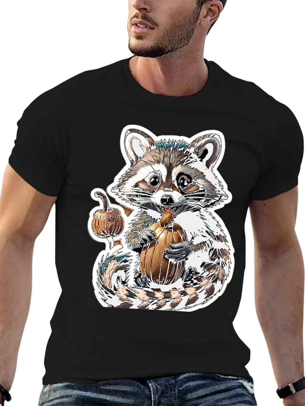 Cute Raccoon Pumpkin Graphic Tee - Fall Apparel