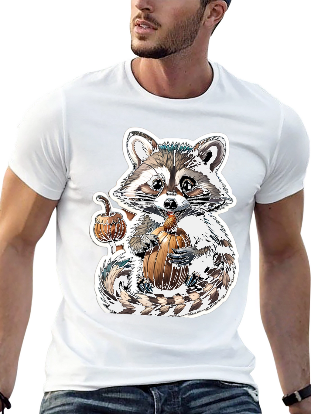 Cute Raccoon Pumpkin Graphic Tee - Fall Apparel