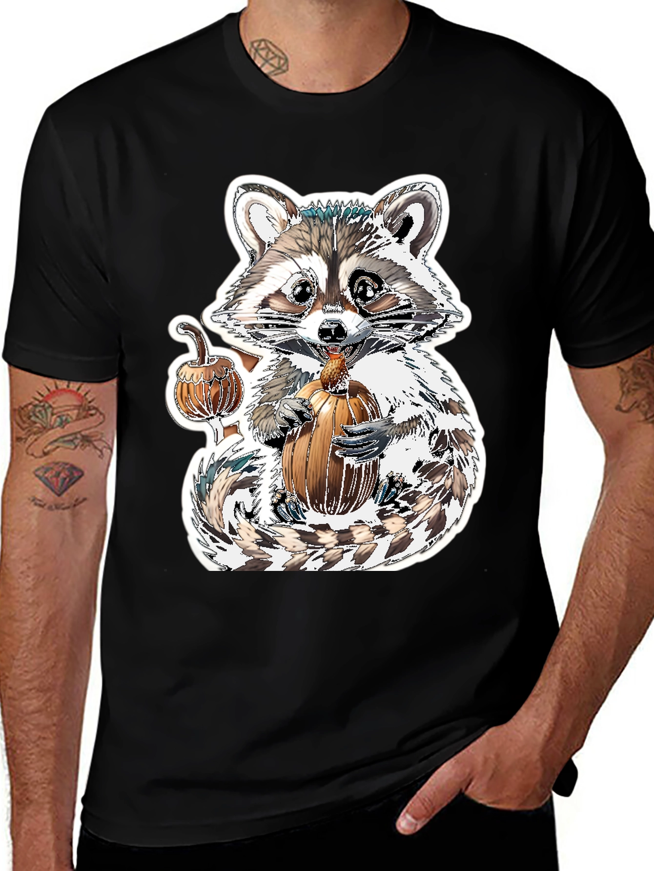 Cute Raccoon Pumpkin Graphic Tee - Fall Apparel