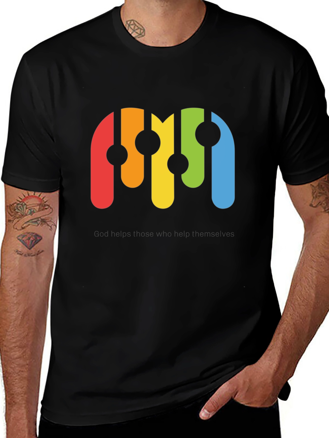 Retro Rainbow Graphic Black T-Shirt