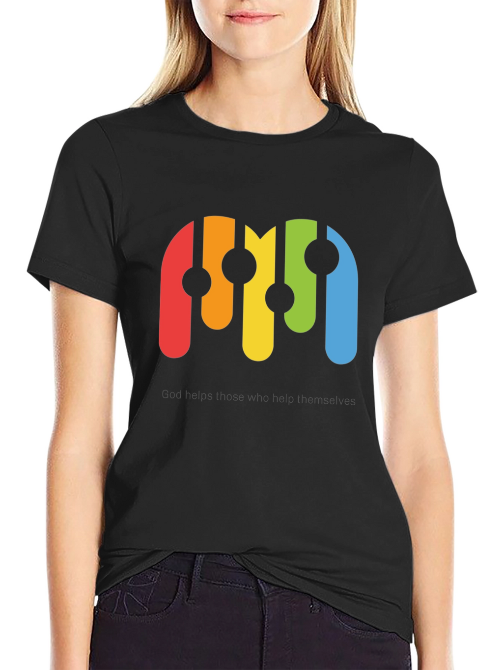 Retro Rainbow Graphic Black T-Shirt