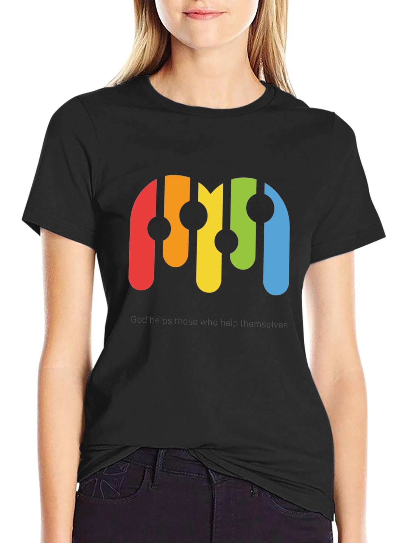 Retro Rainbow Graphic Black T-Shirt