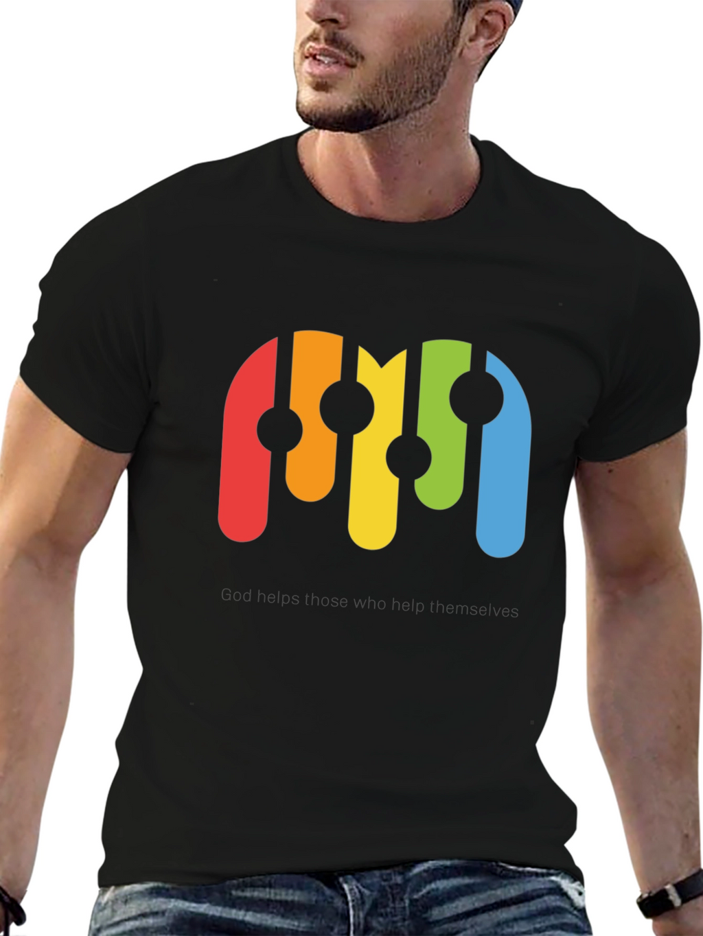 Retro Rainbow Graphic Black T-Shirt