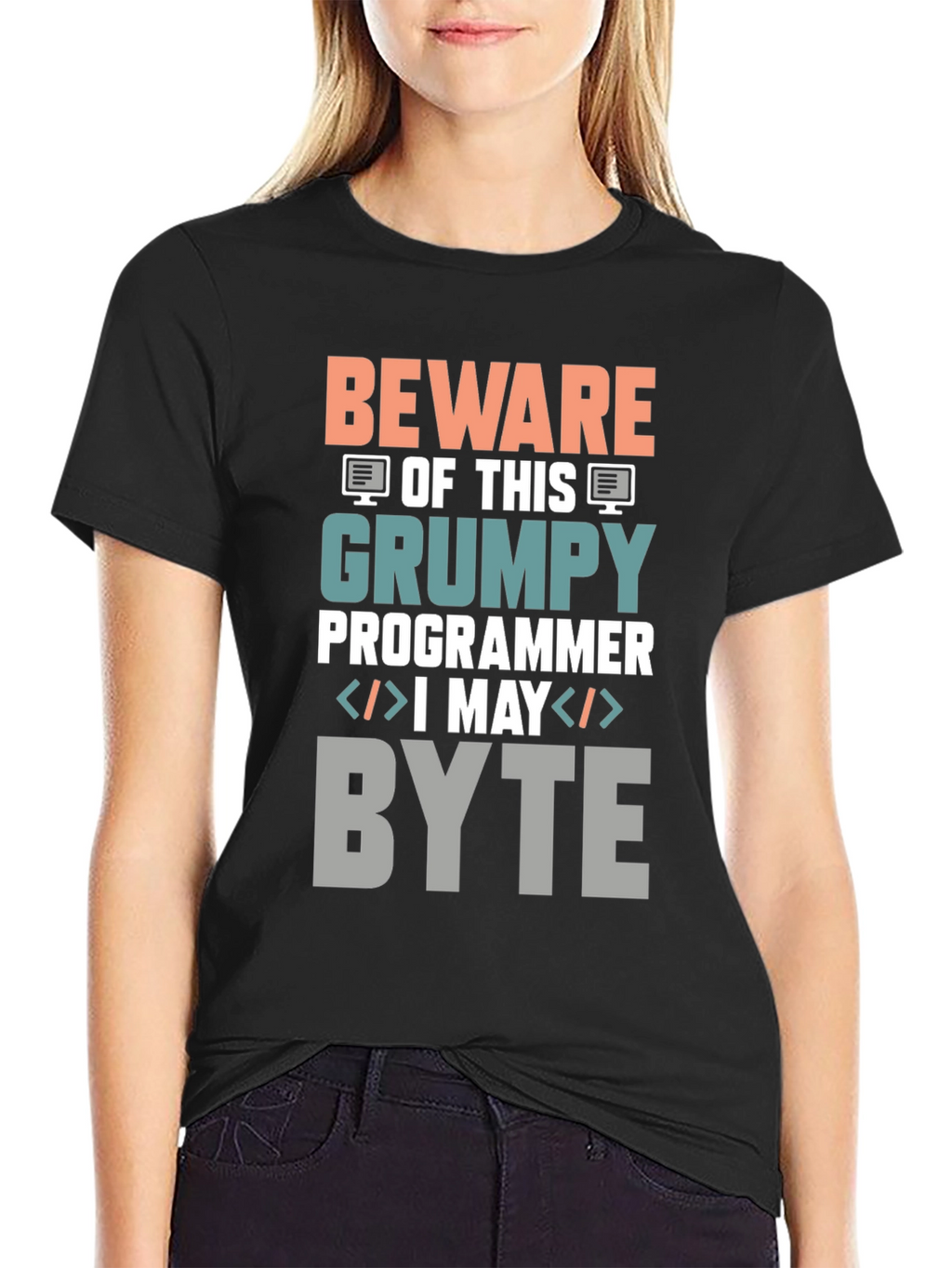 Grumpy Programmer T-Shirt - Beware I May Byte!