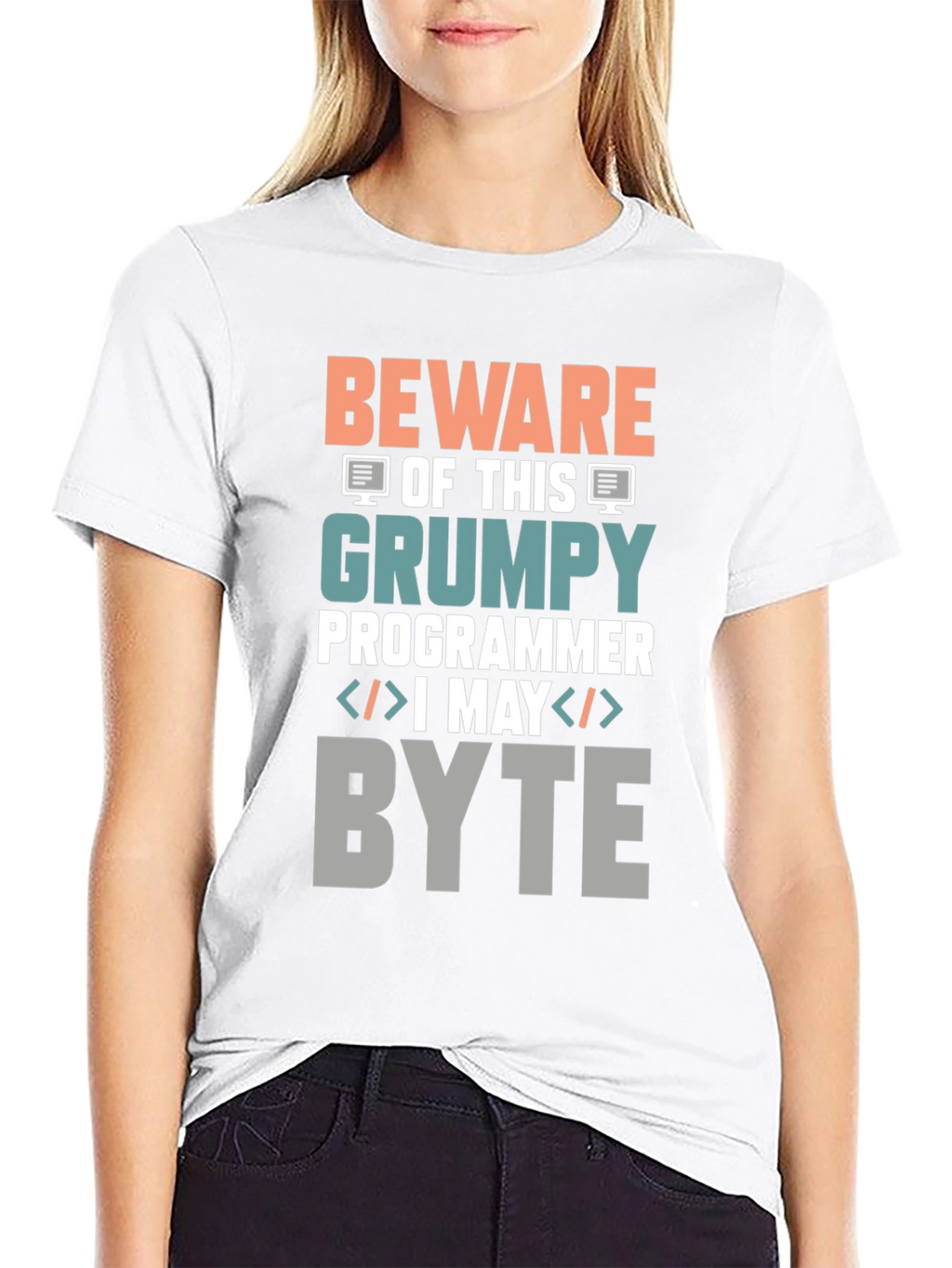 Grumpy Programmer T-Shirt - Beware I May Byte!