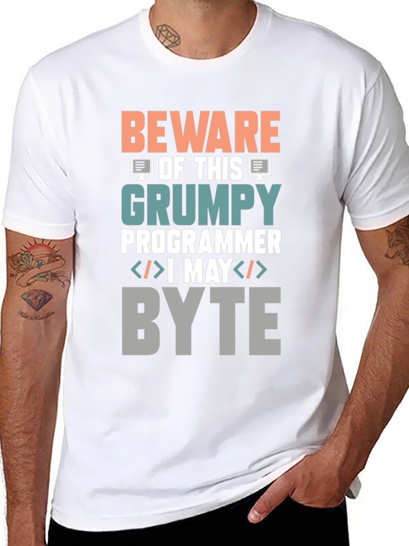 Grumpy Programmer T-Shirt - Beware I May Byte!