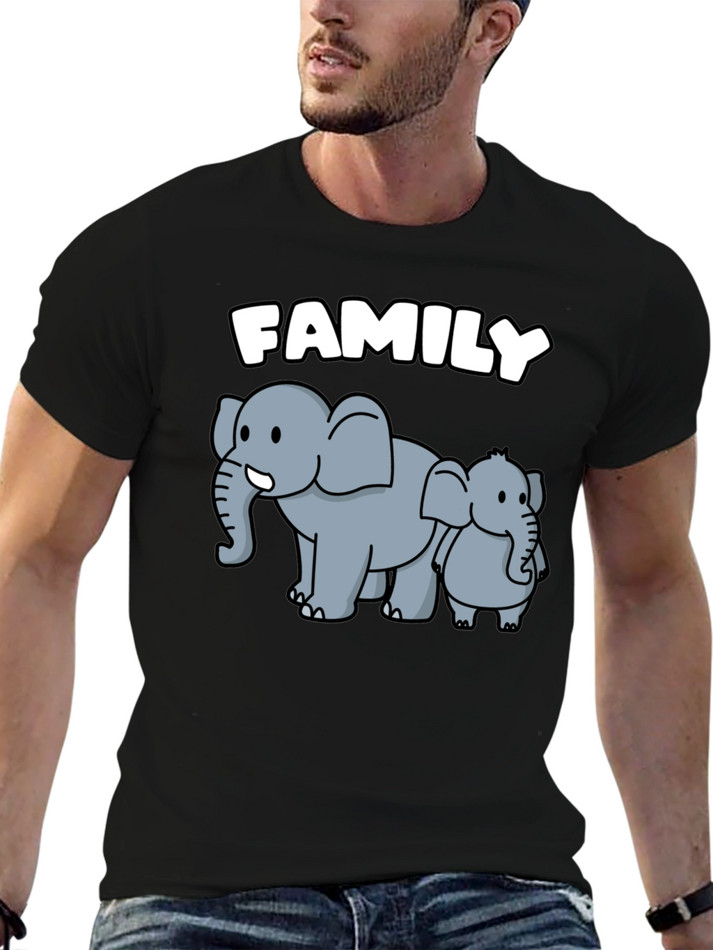 Elephant Family Graphic Tee - Cute Cartoon Design