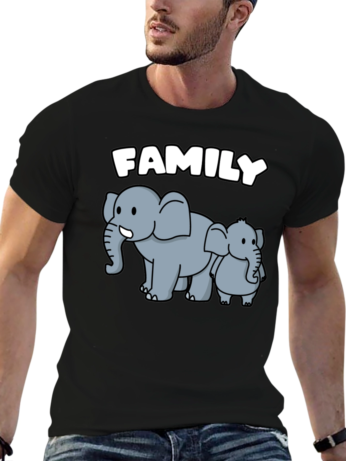 Elephant Family Graphic Tee - Cute Cartoon Design