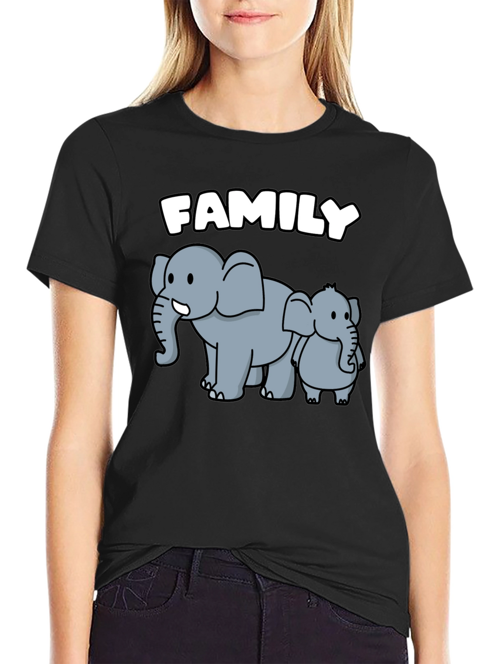 Elephant Family Graphic Tee - Cute Cartoon Design