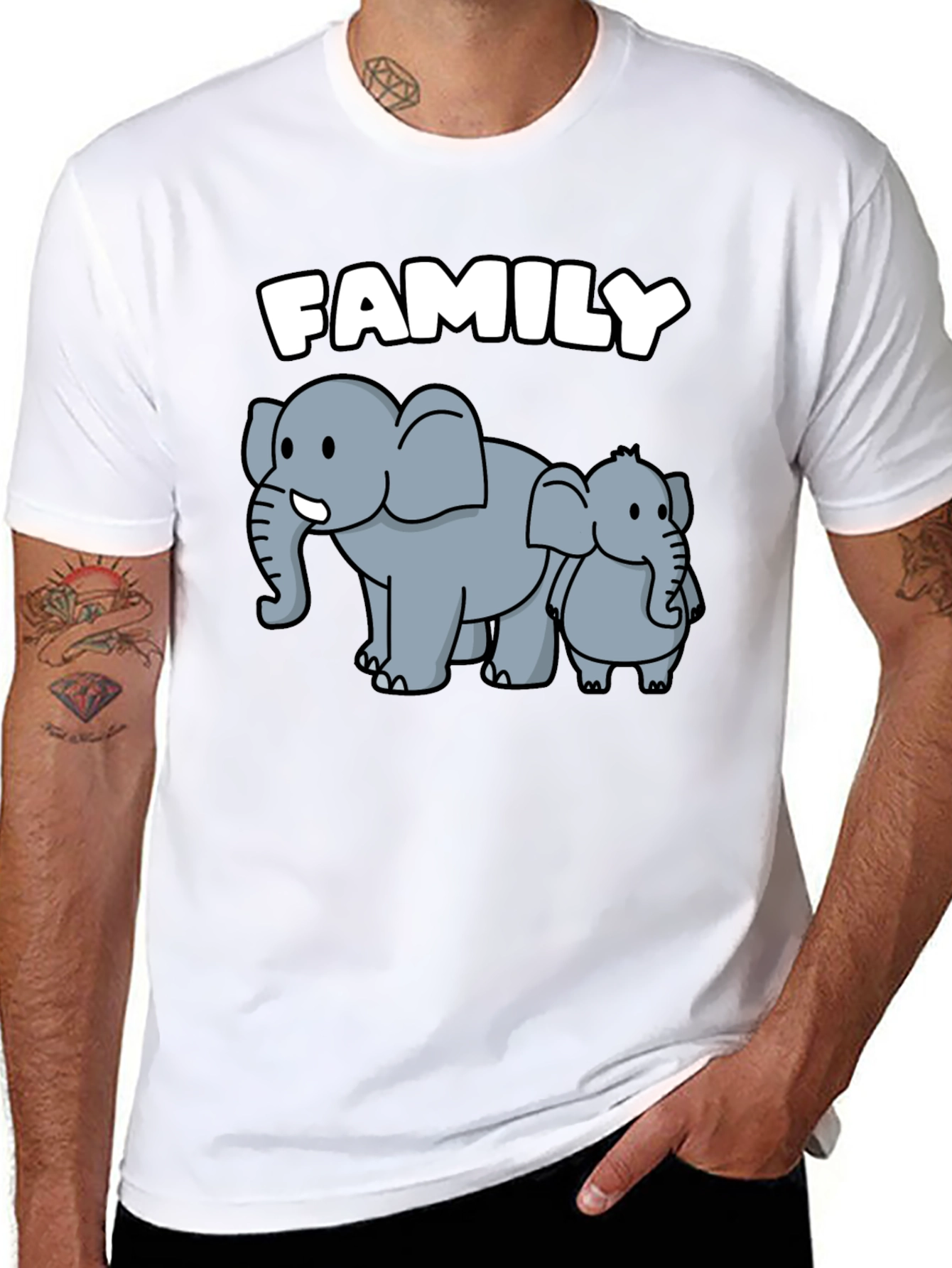 Elephant Family Graphic Tee - Cute Cartoon Design