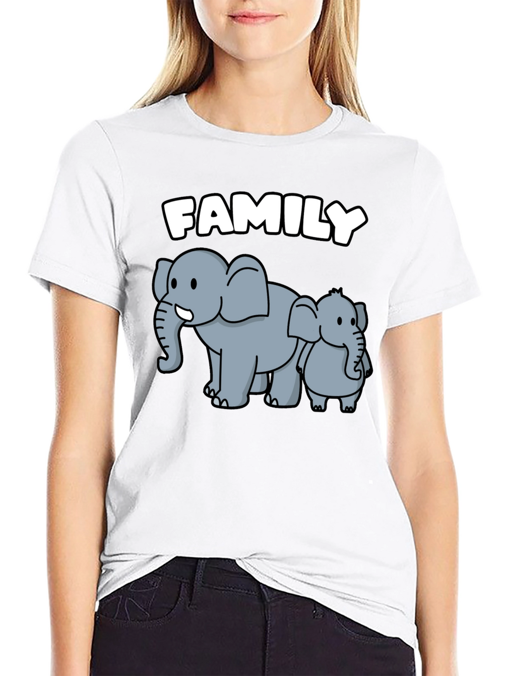 Elephant Family Graphic Tee - Cute Cartoon Design
