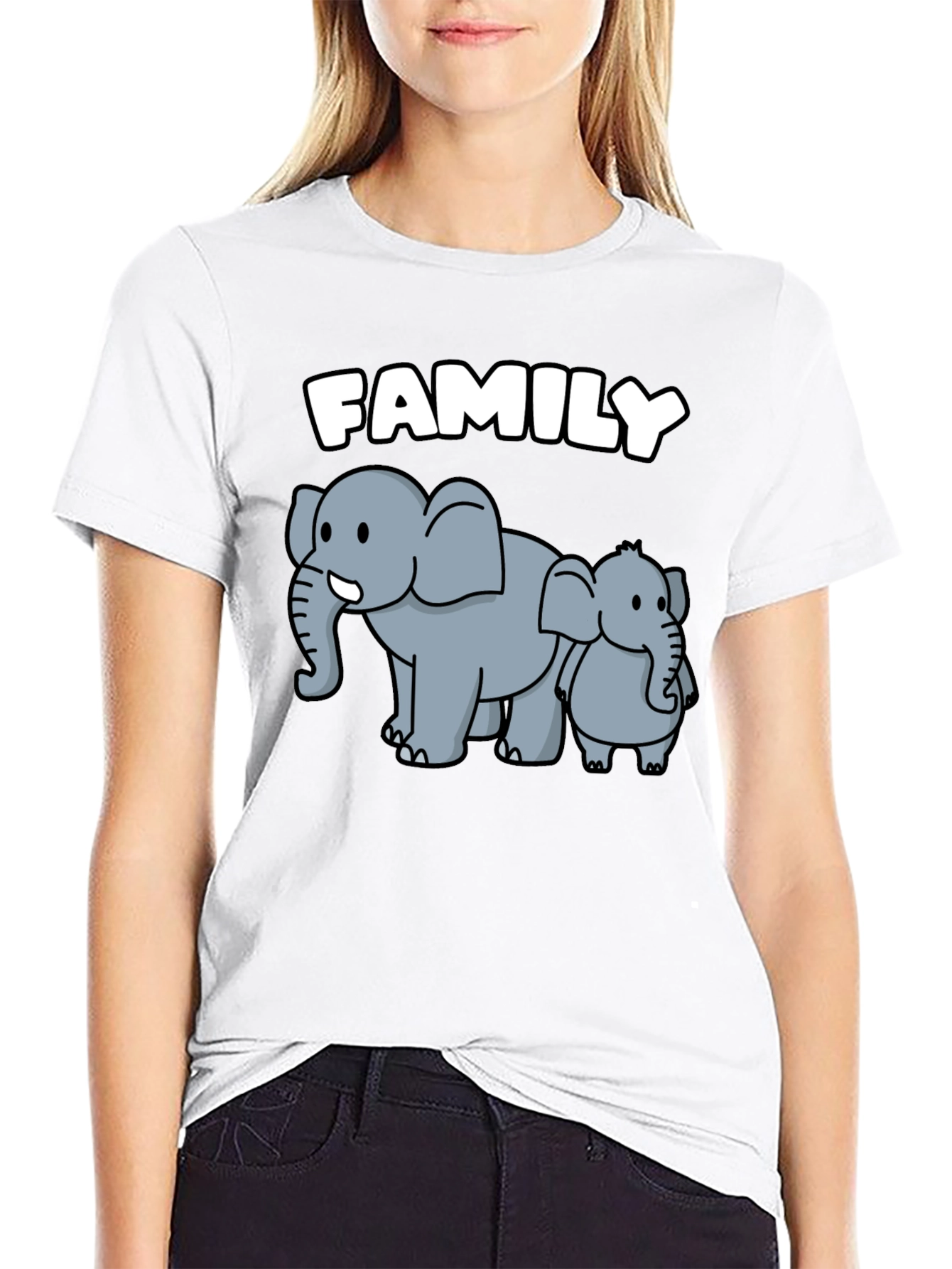 Elephant Family Graphic Tee - Cute Cartoon Design
