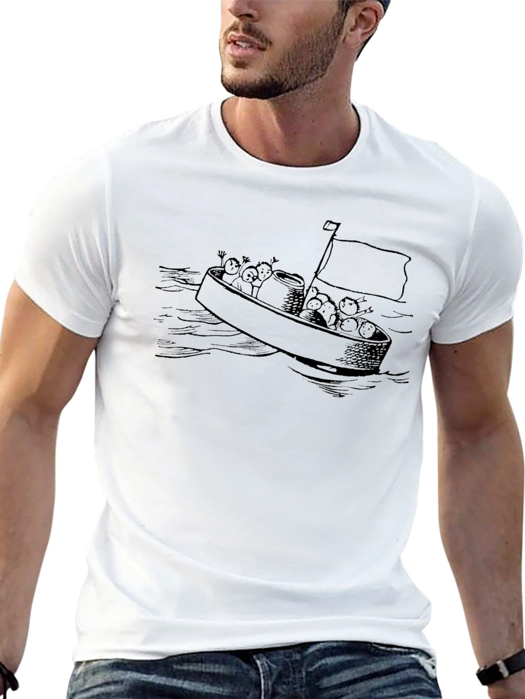 Cartoon Boat Black T-Shirt