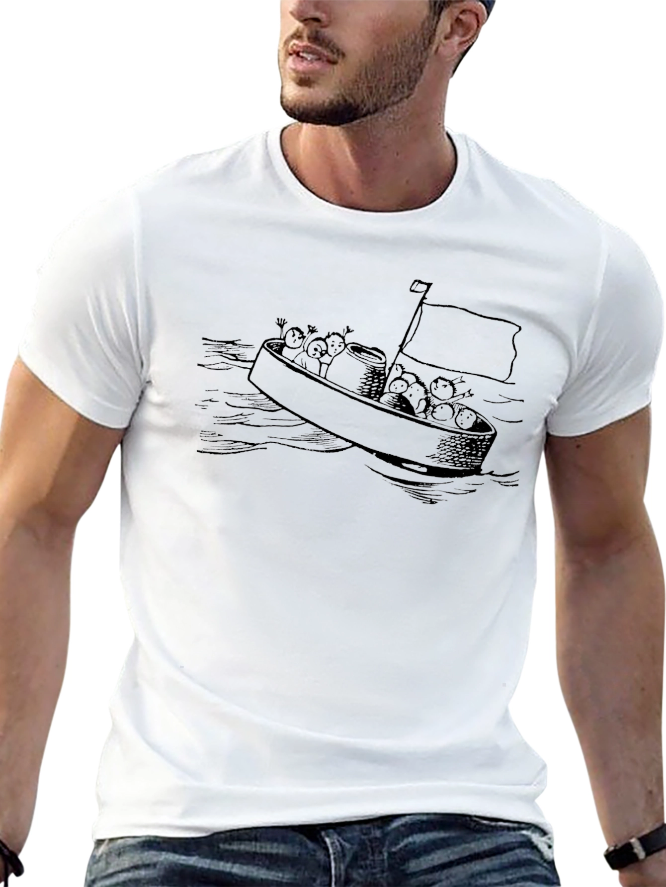 Cartoon Boat Black T-Shirt