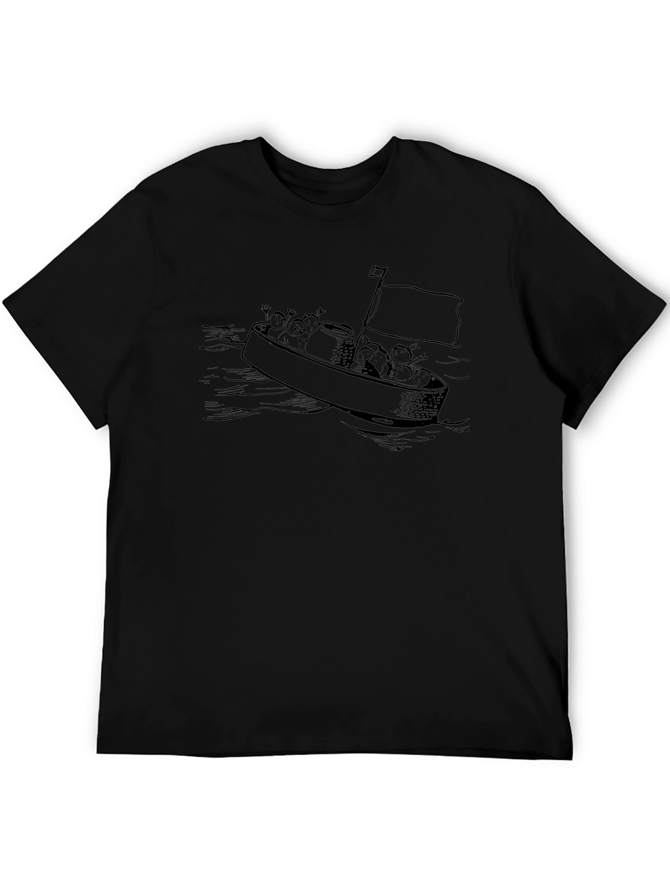 Cartoon Boat Black T-Shirt