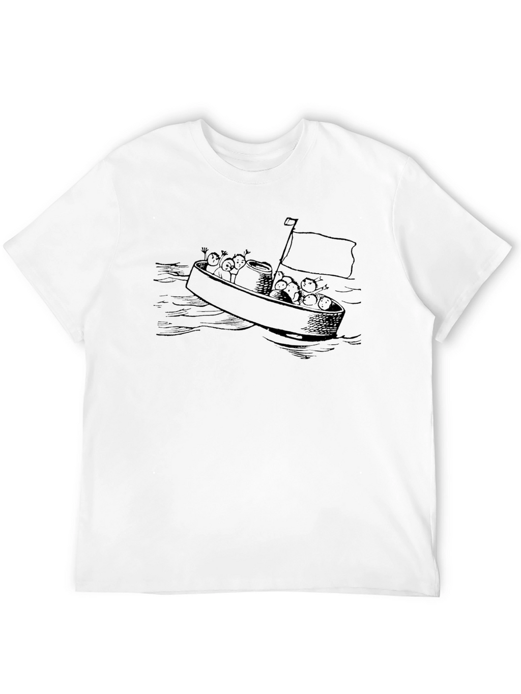 Cartoon Boat Black T-Shirt