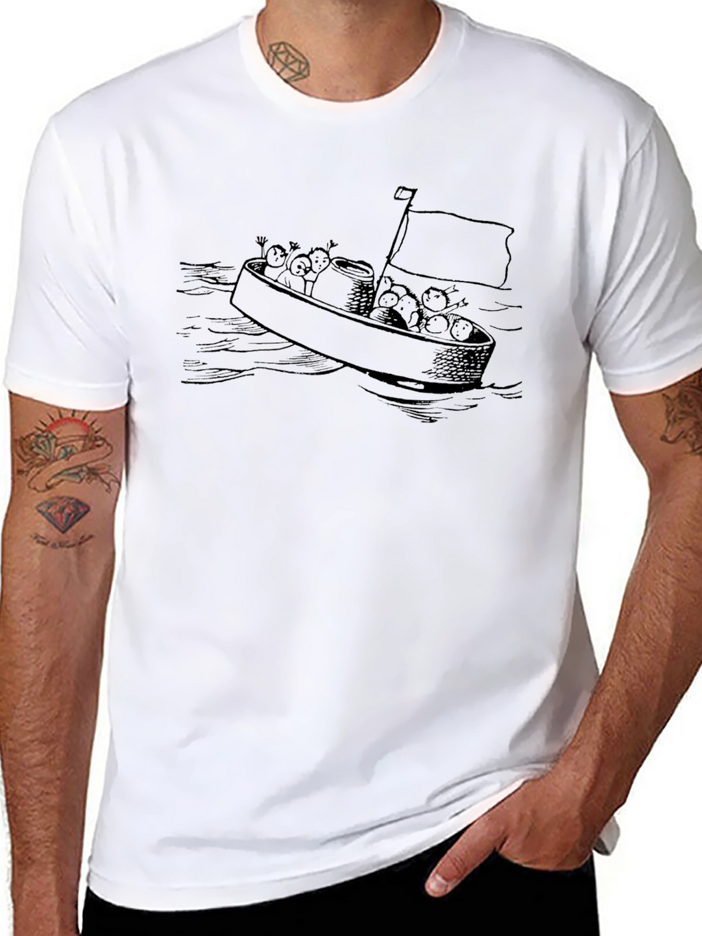 Cartoon Boat Black T-Shirt