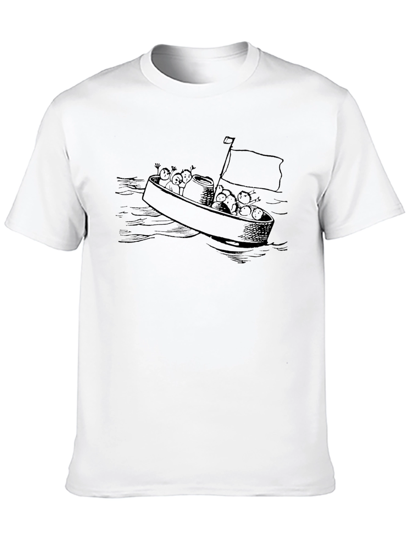 Cartoon Boat Black T-Shirt