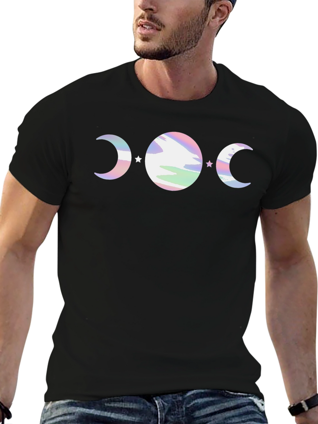 Mystic Moon Phase Graphic Tee - Black Cotton Blend
