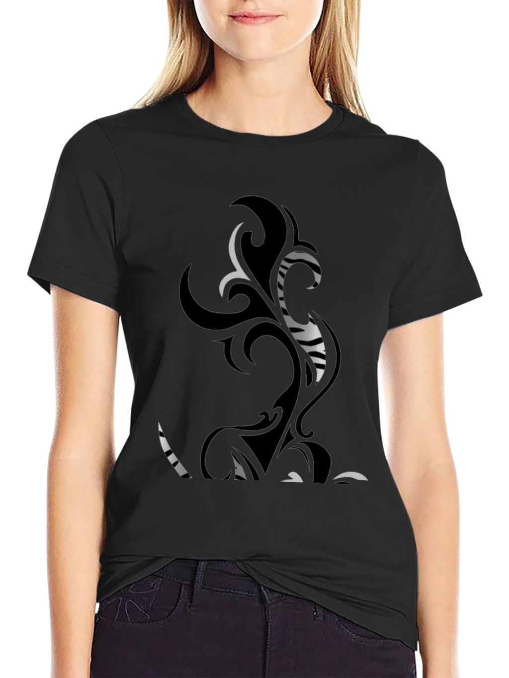 Tribal Art Graphic Print T-Shirt - Black