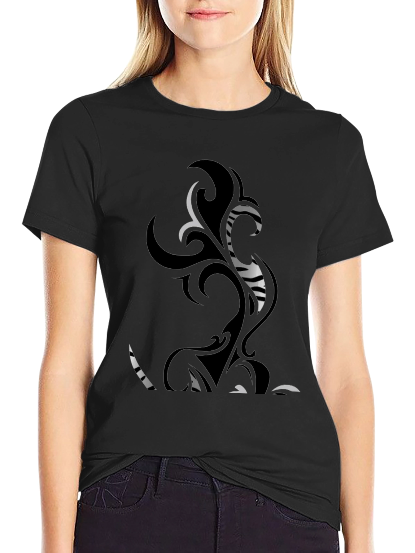Tribal Art Graphic Print T-Shirt - Black