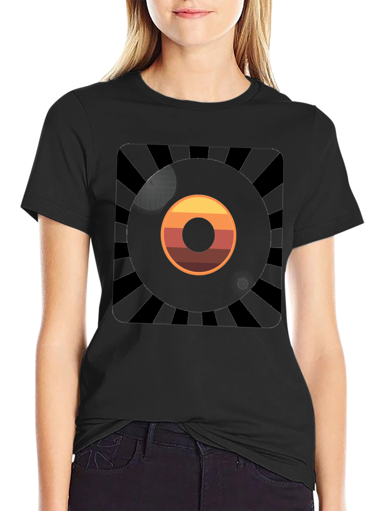 Retro Vinyl Record Graphic Tee - Black