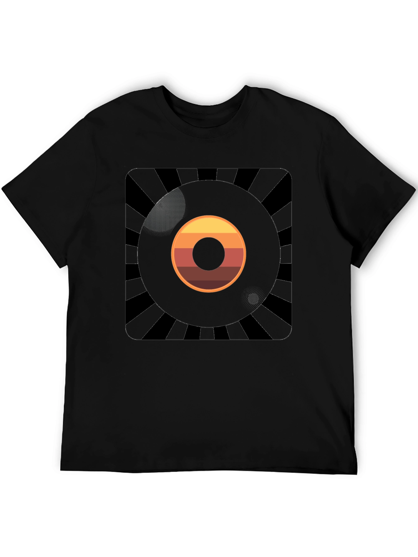 Retro Vinyl Record Graphic Tee - Black