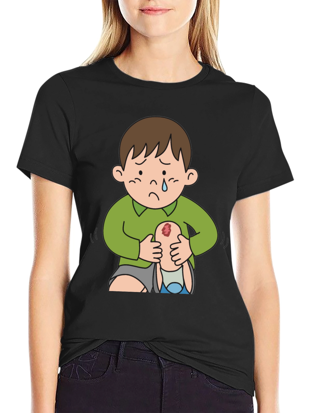 Sad Boy Cartoon Graphic Tee - Unique Design