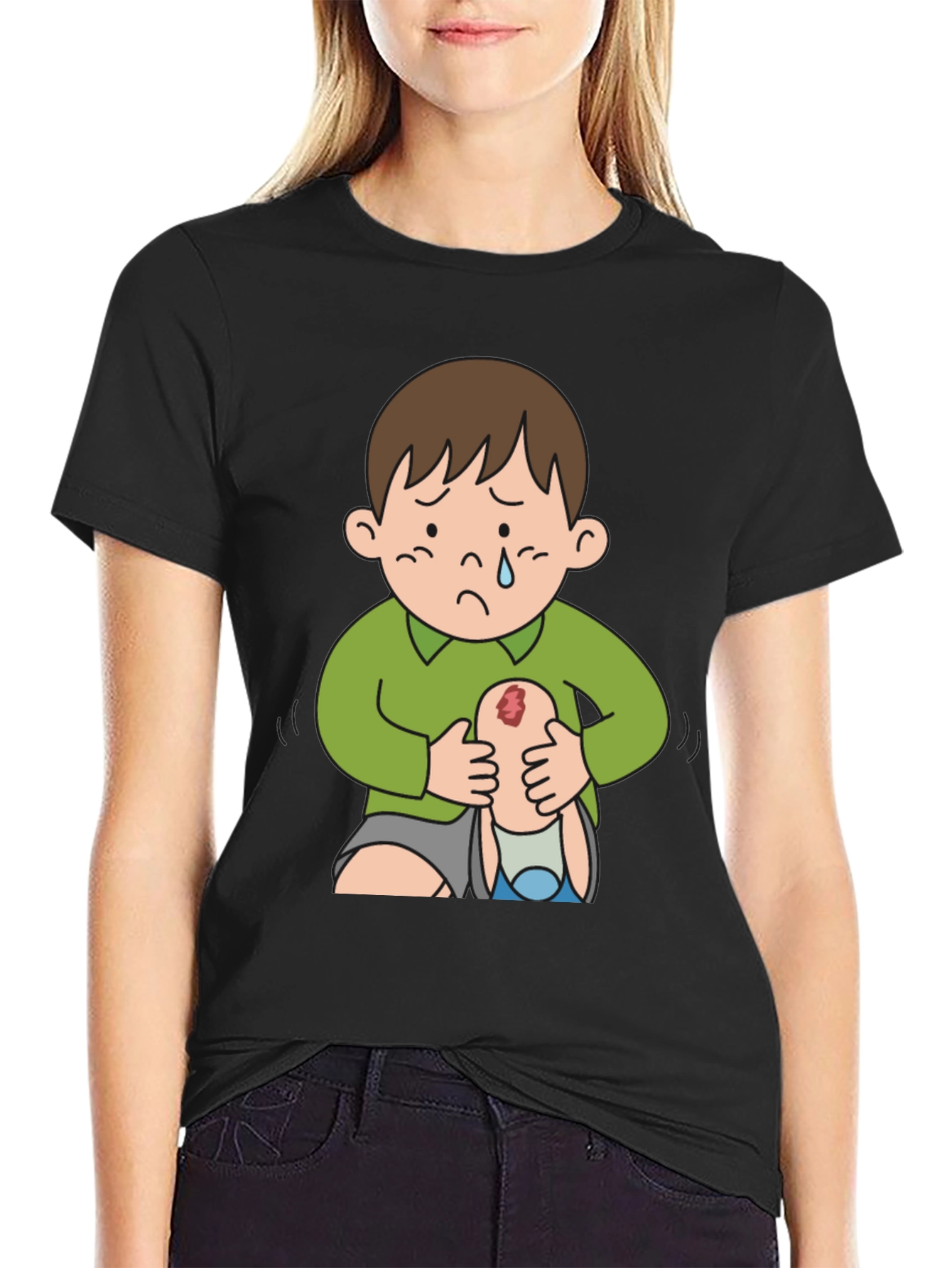 Sad Boy Cartoon Graphic Tee - Unique Design
