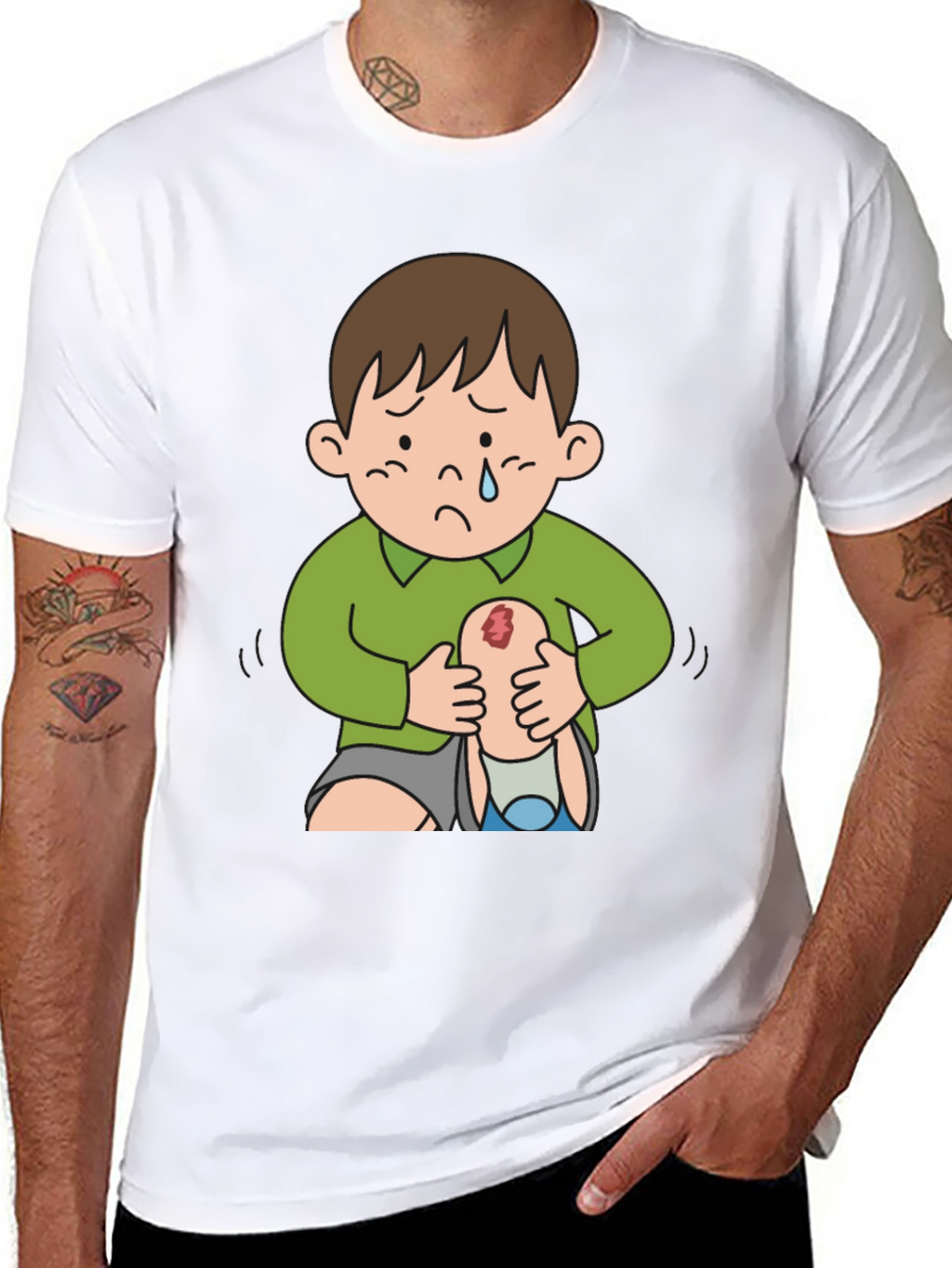 Sad Boy Cartoon Graphic Tee - Unique Design