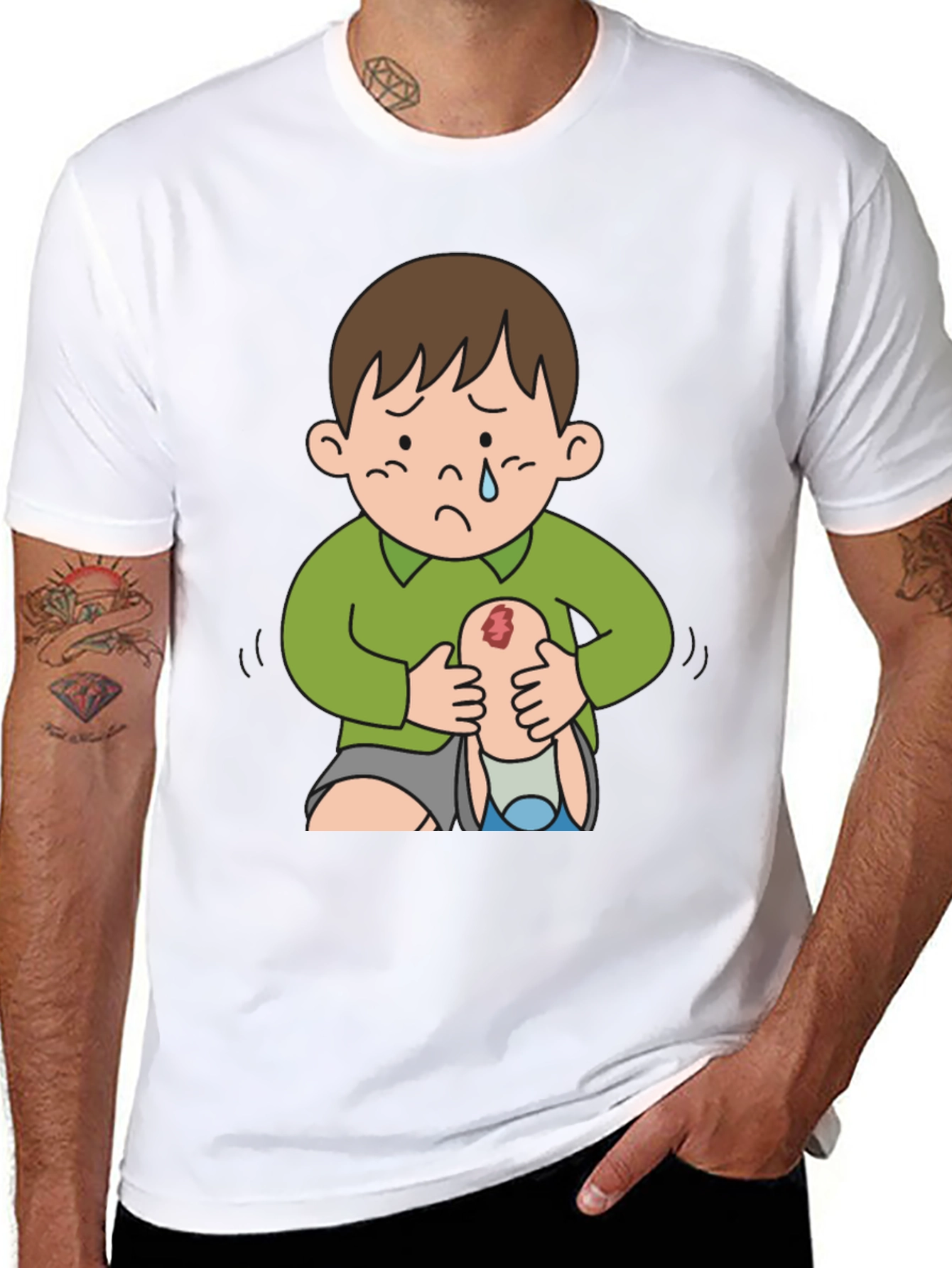 Sad Boy Cartoon Graphic Tee - Unique Design