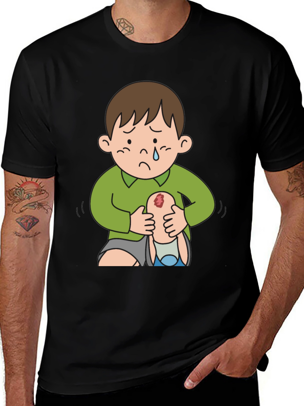 Sad Boy Cartoon Graphic Tee - Unique Design