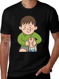 Sad Boy Cartoon Graphic Tee - Unique Design