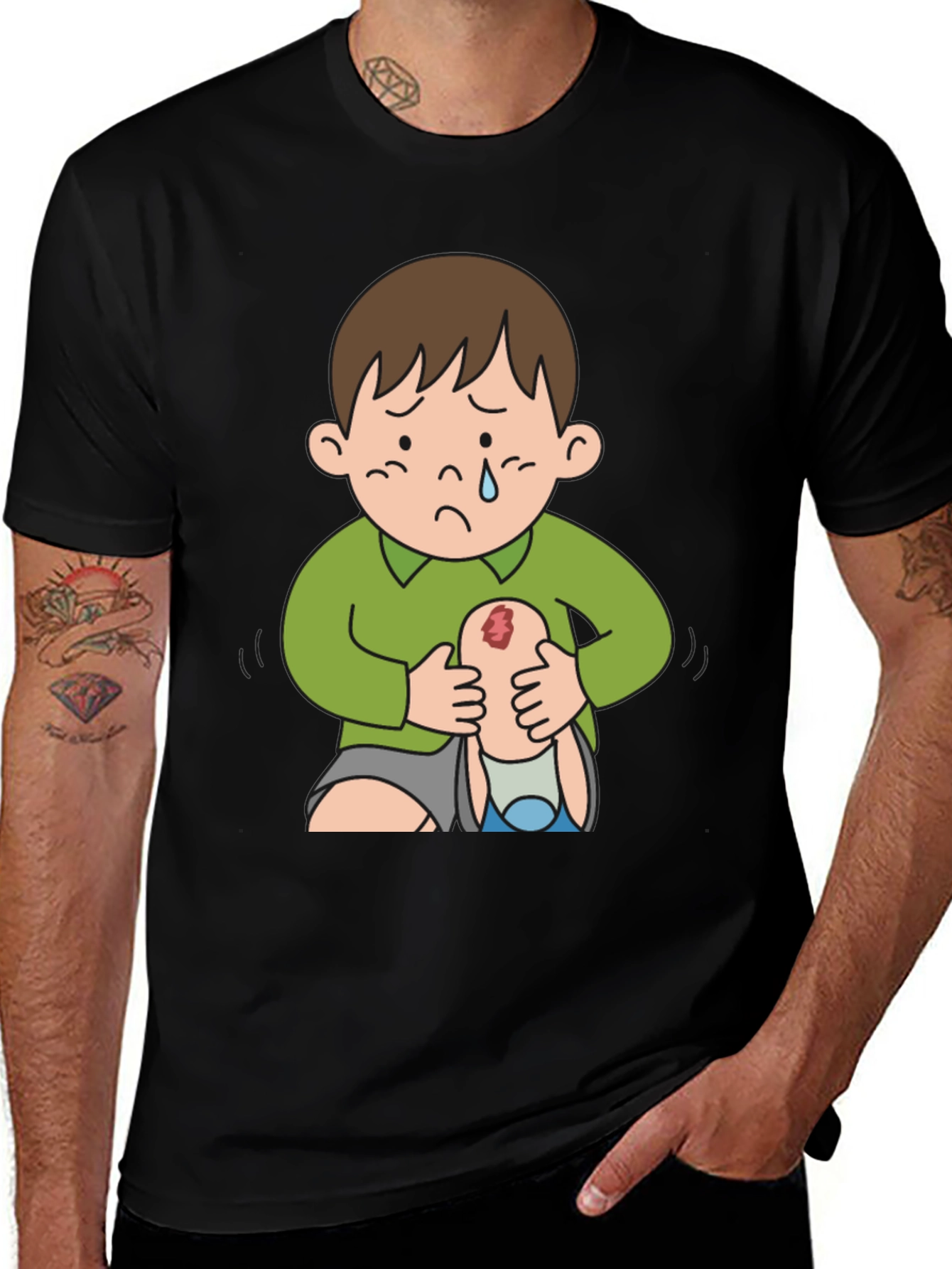 Sad Boy Cartoon Graphic Tee - Unique Design