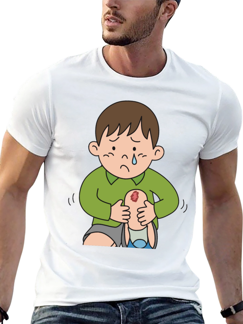 Sad Boy Cartoon Graphic Tee - Unique Design