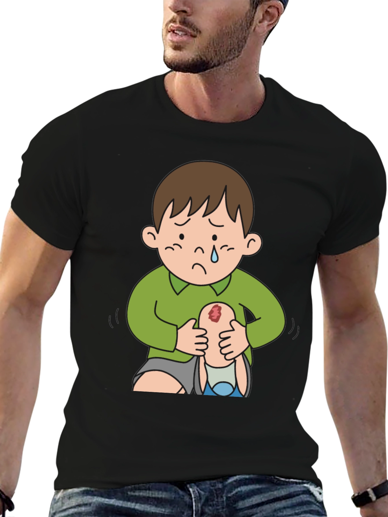 Sad Boy Cartoon Graphic Tee - Unique Design