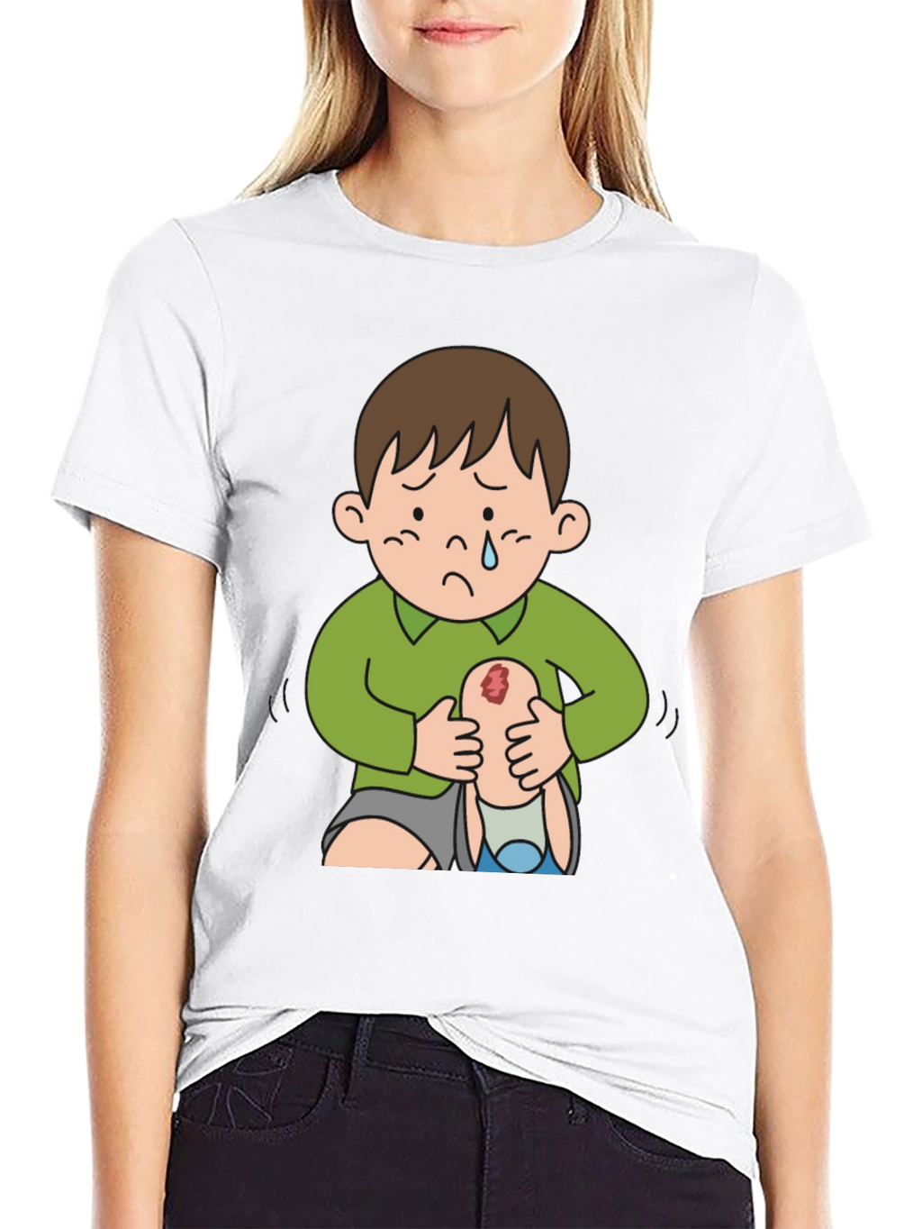 Sad Boy Cartoon Graphic Tee - Unique Design