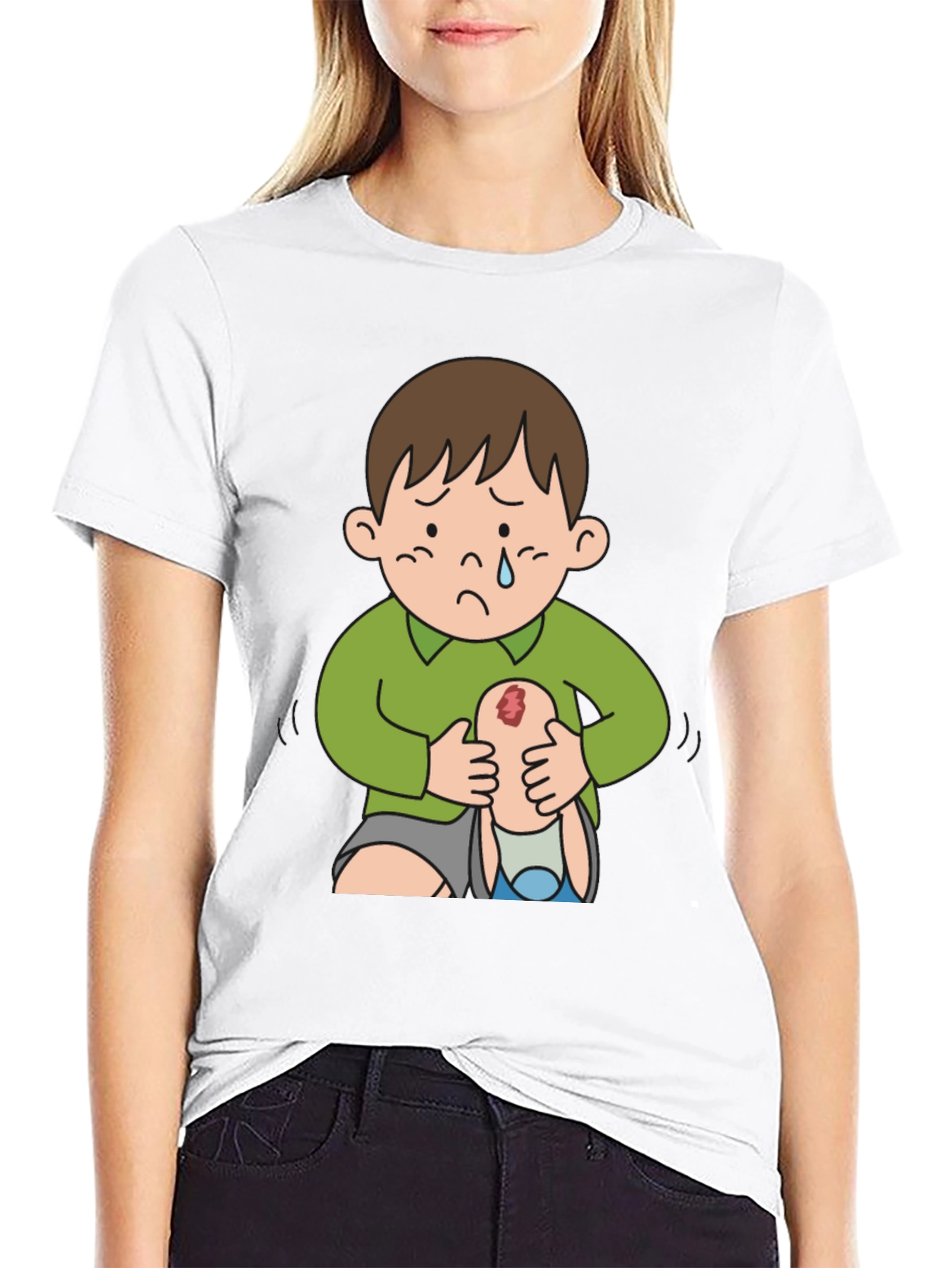 Sad Boy Cartoon Graphic Tee - Unique Design
