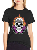 Skull & Cityscape Graphic Print Black T-Shirt