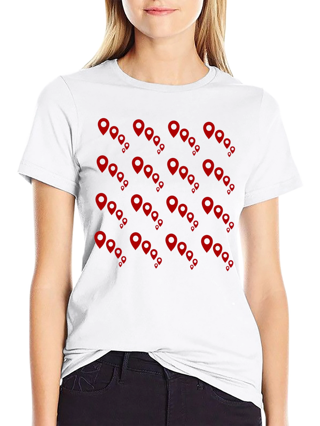 Mens Black Tee with Red Location Pin Design